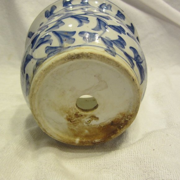 VTG CHINESE BLUE & WHITE JARDINIERE FLOWER POT, HAND PAINTED - Picture 6 of 7
